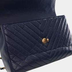 Pre Owned Chanel Navy Blue CC Chevron Aged Calfskin Top Handle Flap