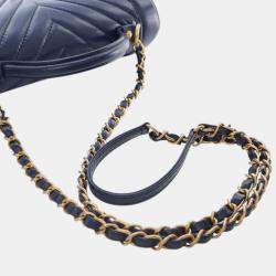 Pre Owned Chanel Navy Blue CC Chevron Aged Calfskin Top Handle Flap