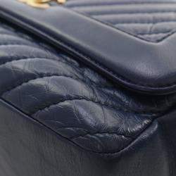 Pre Owned Chanel Navy Blue CC Chevron Aged Calfskin Top Handle Flap