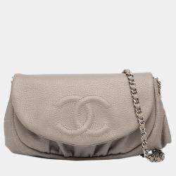 Pre Owned Chanel Brown CC Caviar Half Moon Wallet on Chain