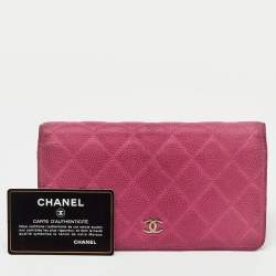 Pre Owned Chanel Pink Quilted Caviar Leather L Yen Long Wallet