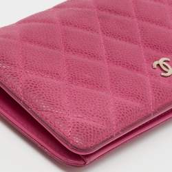 Pre Owned Chanel Pink Quilted Caviar Leather L Yen Long Wallet