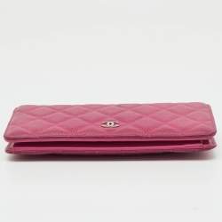 Pre Owned Chanel Pink Quilted Caviar Leather L Yen Long Wallet