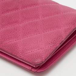 Pre Owned Chanel Pink Quilted Caviar Leather L Yen Long Wallet