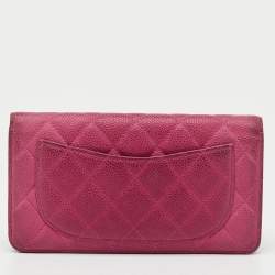 Pre Owned Chanel Pink Quilted Caviar Leather L Yen Long Wallet