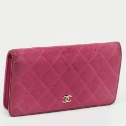 Pre Owned Chanel Pink Quilted Caviar Leather L Yen Long Wallet