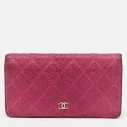 Pre Owned Chanel Pink Quilted Caviar Leather L Yen Long Wallet