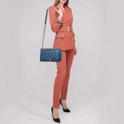 Pre Owned Chanel Blue/Iridescent Chevron PVC and Leather Medium Boy Flap Bag