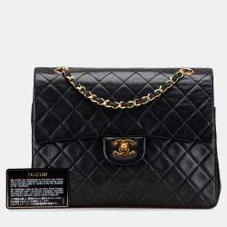 Pre Owned Chanel Black Medium Tall Classic Lambskin Double Flap