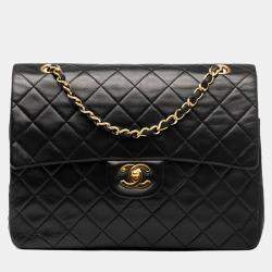 Pre Owned Chanel Black Medium Tall Classic Lambskin Double Flap