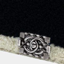 Pre Owned Chanel Black Old Medium Bicolor Shearling Boy Flap