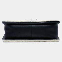Pre Owned Chanel Black Old Medium Bicolor Shearling Boy Flap