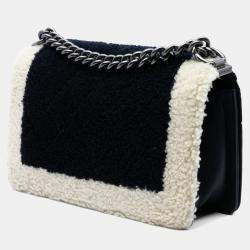 Pre Owned Chanel Black Old Medium Bicolor Shearling Boy Flap