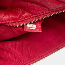 Pre Owned Chanel Red Medium Chevron Caviar Ancient Greek Charms O Case Clutch
