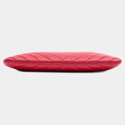 Pre Owned Chanel Red Medium Chevron Caviar Ancient Greek Charms O Case Clutch