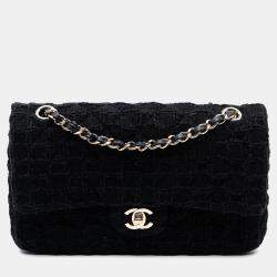 Pre Owned Chanel Black Medium Classic Tweed Single Flap