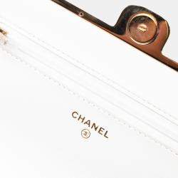 Pre Owned Chanel White CC Quilted Lambskin Frame Wallet On Chain