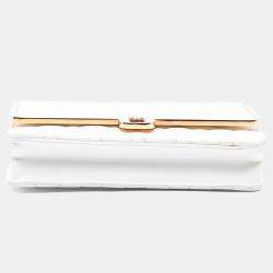 Pre Owned Chanel White CC Quilted Lambskin Frame Wallet On Chain