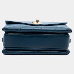 Pre Owned Chanel Blue Small Chevron Lambskin Stitched Envelope Flap