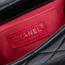 Pre Owned Chanel Black Mini Quilted Lambskin Chain Top Handle Flap