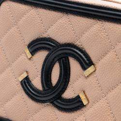 Pre Owned Chanel Brown Small Caviar CC Filigree Vanity Case