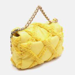Pre Owned Chanel 19 Medium Yellow Canvas Flap Shoulder Bag