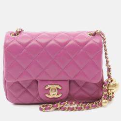 Pre Owned Chanel Pearl Crush Purple Leather Shoulder Bag
