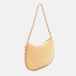 Pre Owned Chanel Chain Around Beige Leather Hobo Bag