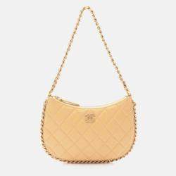 Pre Owned Chanel Chain Around Beige Leather Hobo Bag