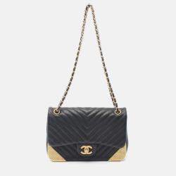 Pre Owned Chanel Rock The Corner Black Leather Flap Shoulder Bag