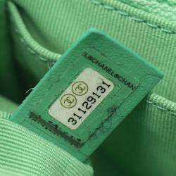 Pre Owned Chanel Pearl Square Mini Green Leather Quilted Flap Bag