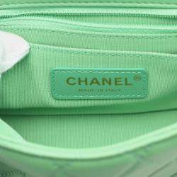 Pre Owned Chanel Pearl Square Mini Green Leather Quilted Flap Bag