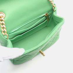 Pre Owned Chanel Pearl Square Mini Green Leather Quilted Flap Bag