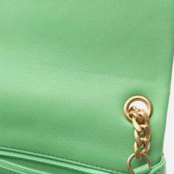 Pre Owned Chanel Pearl Square Mini Green Leather Quilted Flap Bag