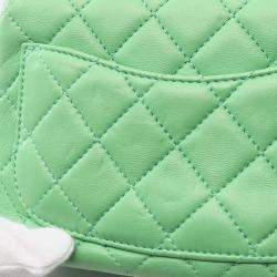 Pre Owned Chanel Pearl Square Mini Green Leather Quilted Flap Bag