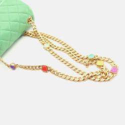 Pre Owned Chanel Pearl Square Mini Green Leather Quilted Flap Bag