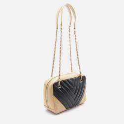 Pre Owned Chanel Chevron Black/Gold Lambskin Chain Shoulder Bag
