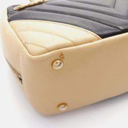 Pre Owned Chanel Chevron Black/Gold Lambskin Chain Shoulder Bag