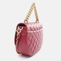 Pre Owned Chanel CC Turnlock Red Quilted Leather Chain Shoulder Bag