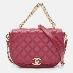Pre Owned Chanel CC Turnlock Red Quilted Leather Chain Shoulder Bag