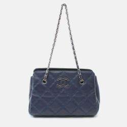 Pre Owned Chanel Ultra Stitch Blue Leather Shoulder Bag