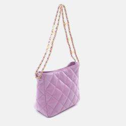 Pre Owned Chanel Pick Me Up Small Purple Lambskin Hobo Bag