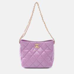Pre Owned Chanel Pick Me Up Small Purple Lambskin Hobo Bag