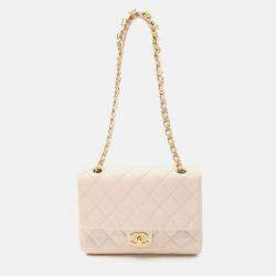 Pre Owned Chanel Flap Beige Leather Shoulder Bag