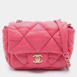 Pre Owned Chanel Bubble Mini Pink Leather Flap Shoulder Bag