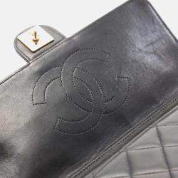 Pre Owned Chanel Square Flap Black Leather Shoulder Bag