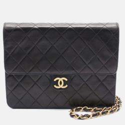 Pre Owned Chanel Square Flap Black Leather Shoulder Bag