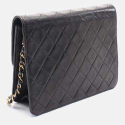 Pre Owned Chanel Square Flap Black Leather Shoulder Bag
