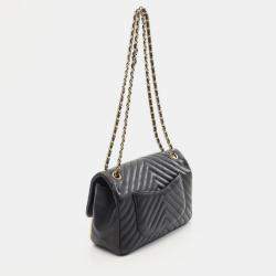 Pre Owned Chanel Rock the Corner Black Chevron Calfskin Flap Bag 