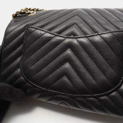 Pre Owned Chanel Rock the Corner Black Chevron Calfskin Flap Bag 